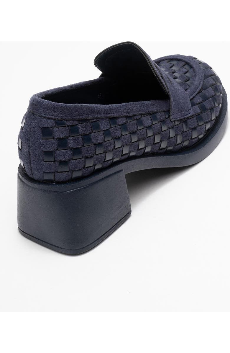 Prologue Shoes Marlon Woven Block Heel Loafer, Alternate, color, Navy Faux Leather