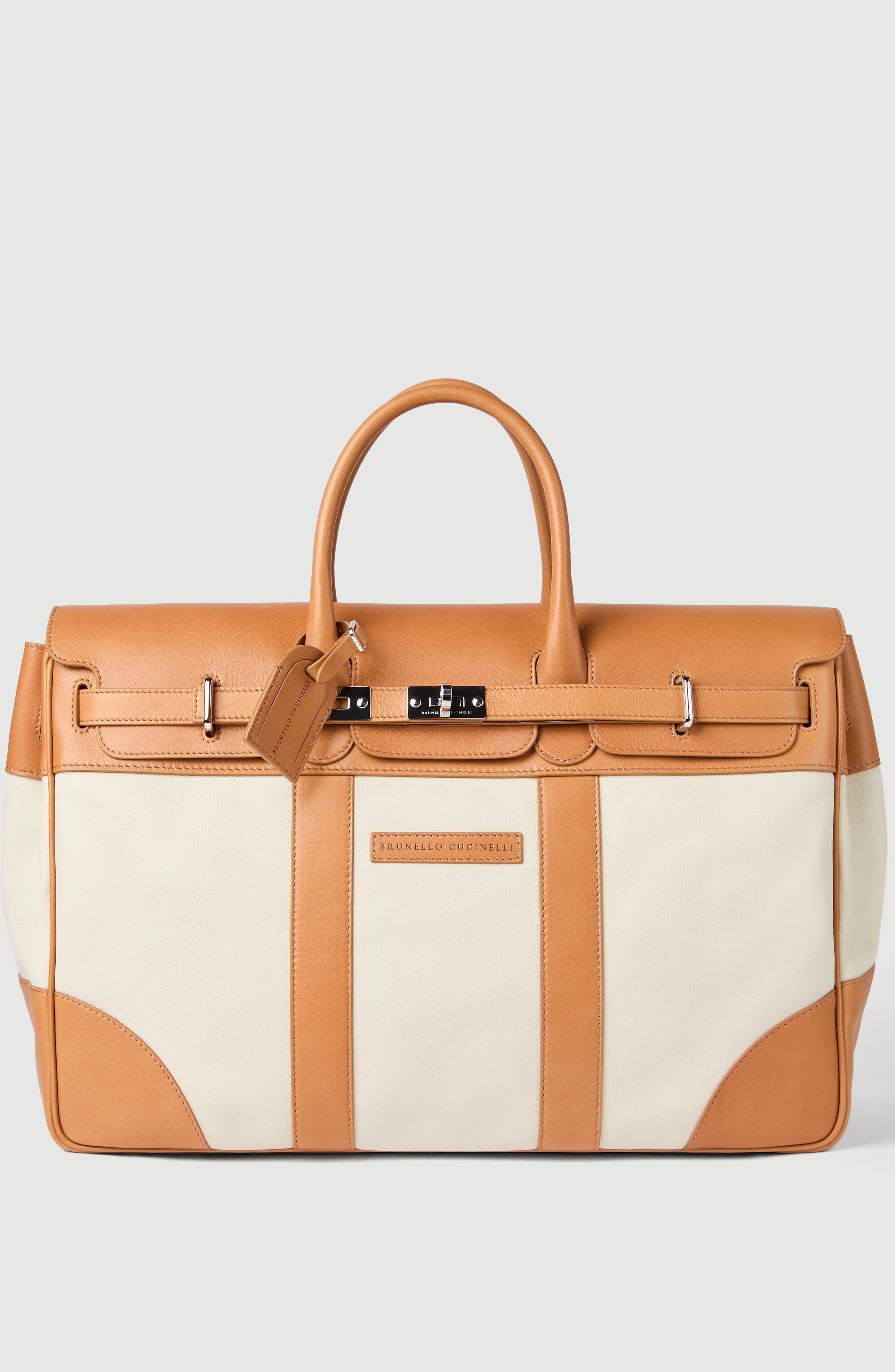 Grained calfskin and cowhide country bag, Main, color, Ivory