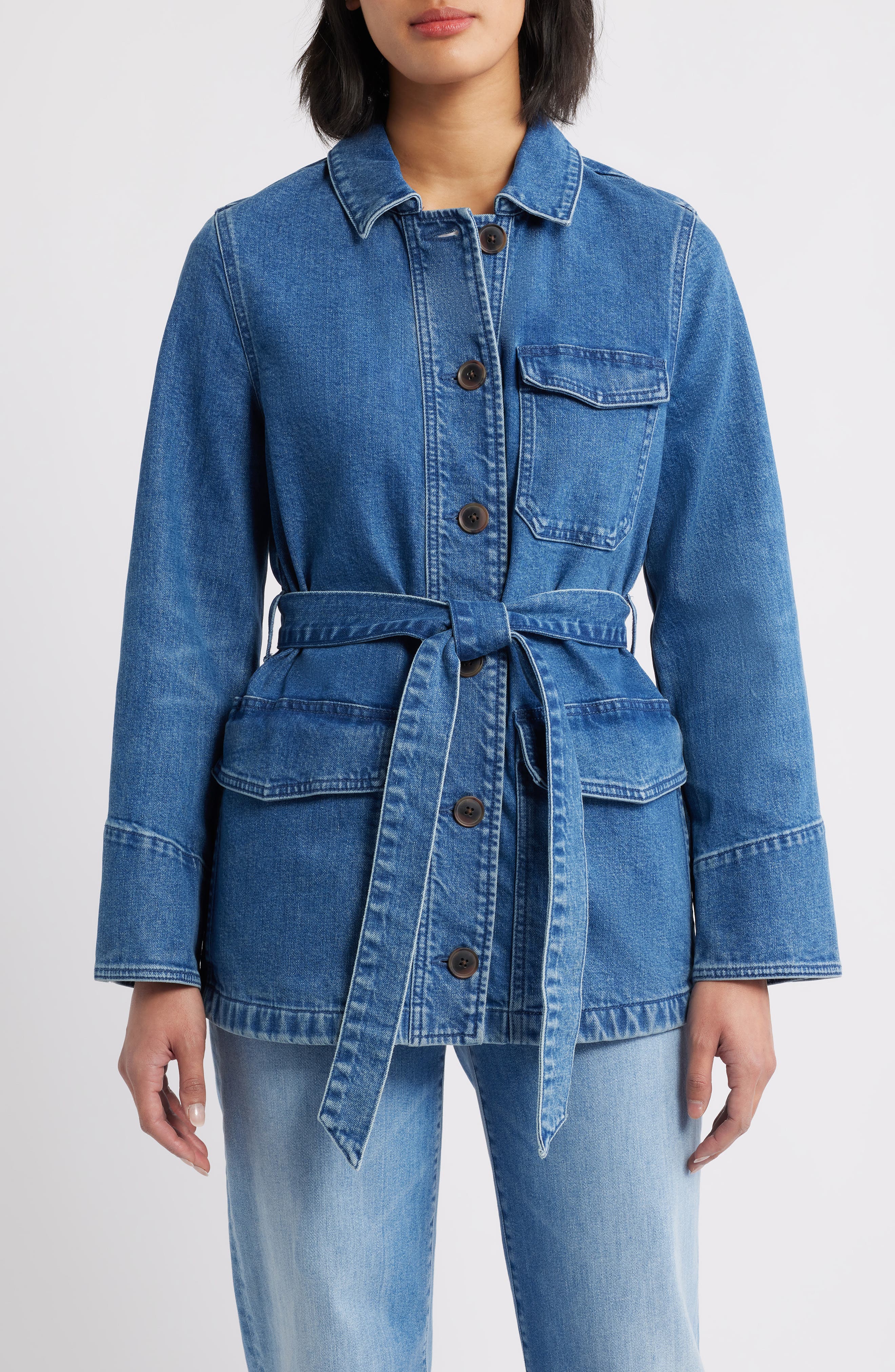 Caslon® Belted Denim Chore Jacket