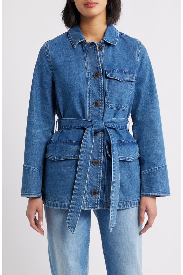 Belted Denim Chore Jacket, Main, color, MEDIUM WASH