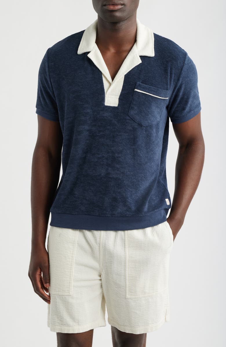 Marine Layer Emilio Vintage Terry Polo, Main, color, Navy/White