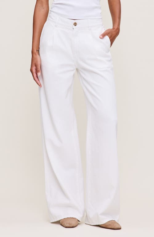 Dl1961 Isabel Pleated Mid Rise Wide Leg Cotton & Linen Jeans In White Vintage