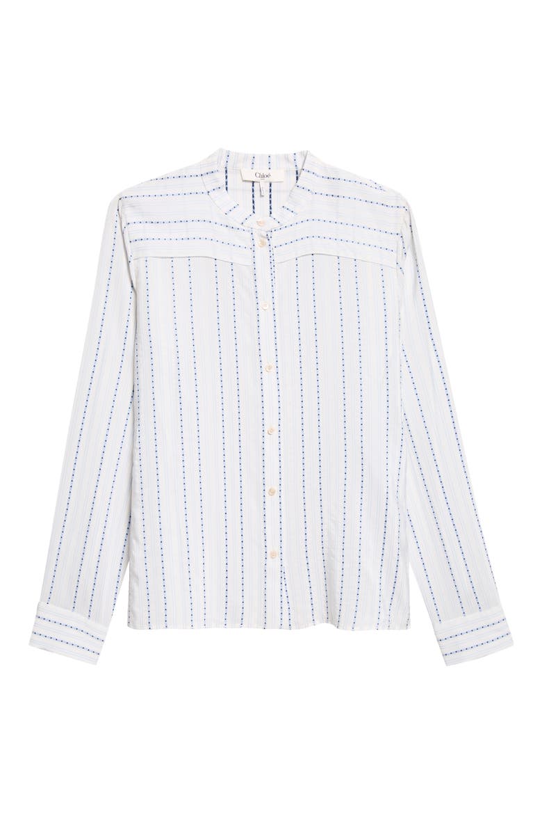 Ruffle Striped Silk Blend Shirt, Alternate, color, WHITE - BLUE