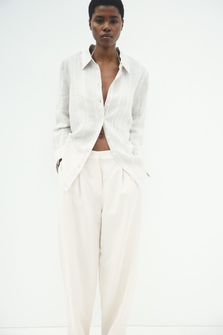 Linen-blend Barrel Trousers, Main, color, Cream