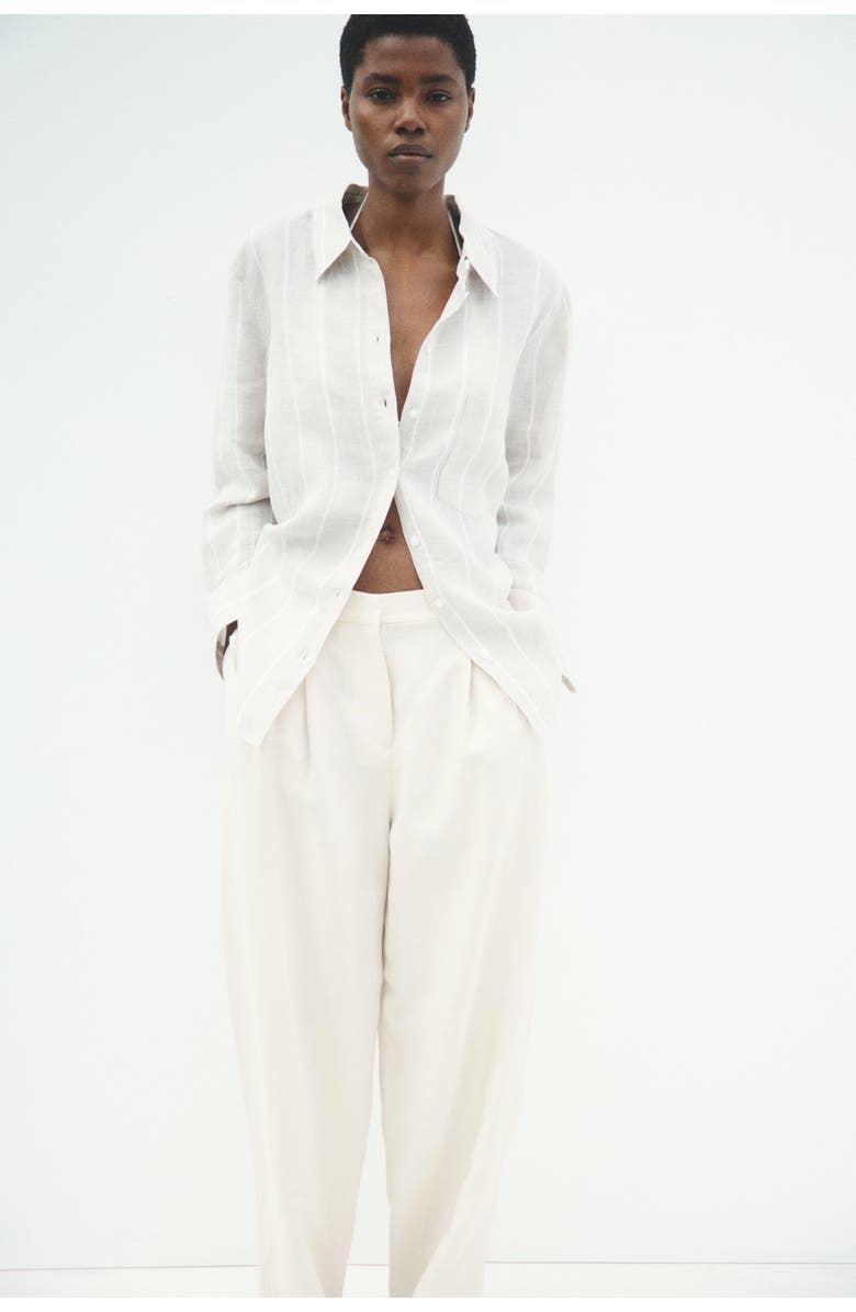 H&M Linen-blend Barrel Trousers, Main, color, Cream