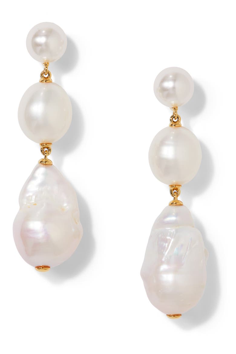 London Cultured Pearl Triple Drop Earrings, Main, color, GOLD