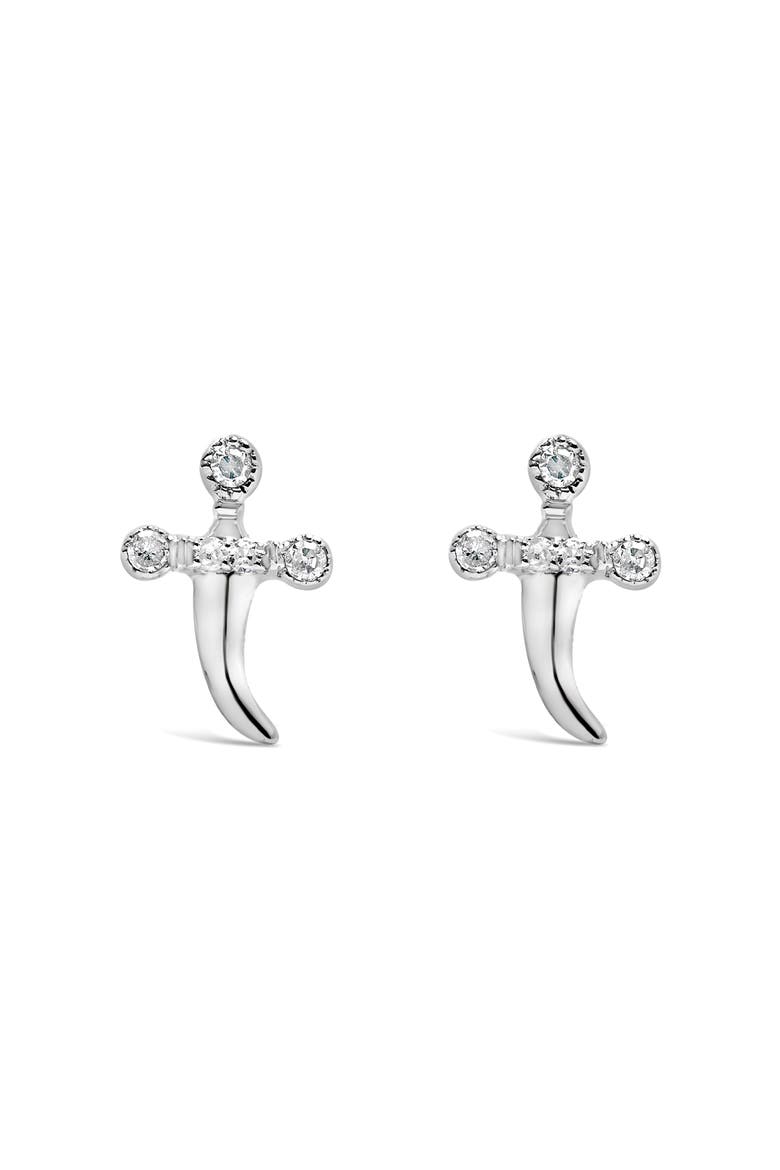 .925 Sterling Silver Diamond Accent Knife Earrings, Main, color, White