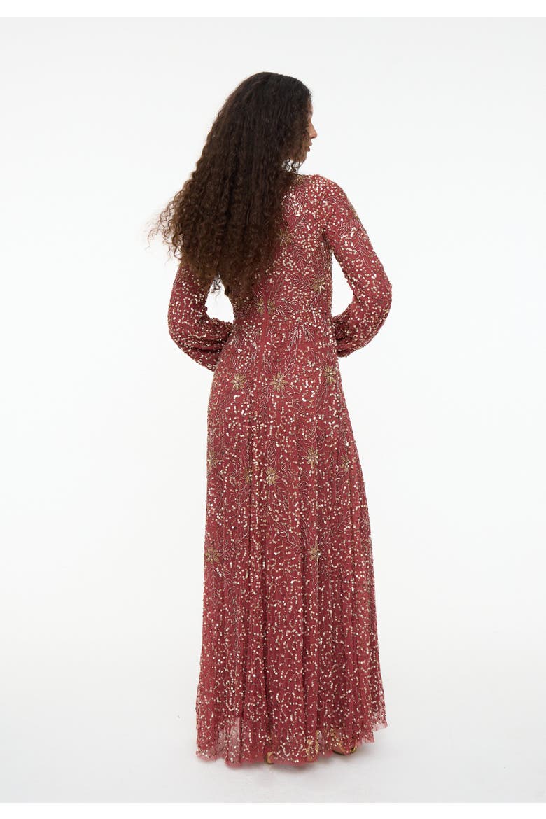 Modest Embellished Sequins A-Line Dress, Alternate, color, RUST