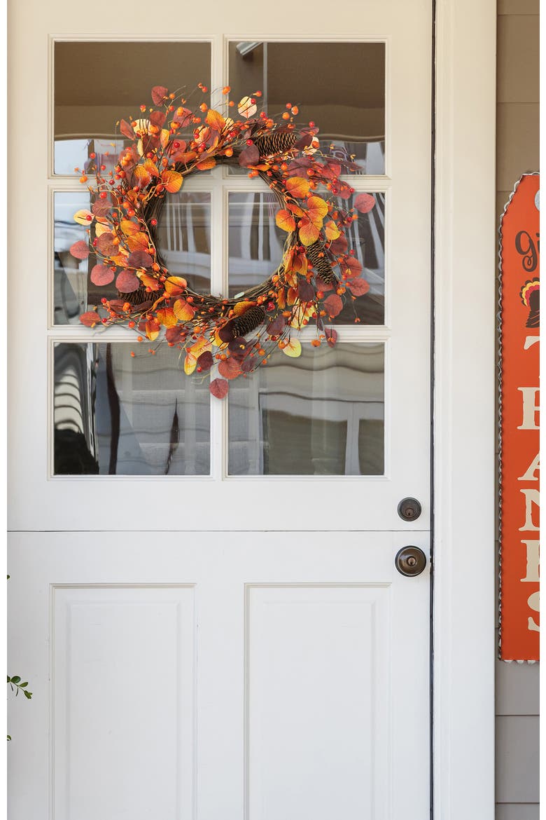22"D Fall Eucalyptus Berry Wreath, Alternate, color, Orange