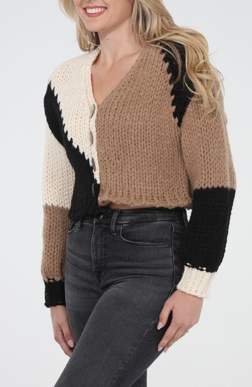 Rain And Rose Block Print Cardigan In Brown