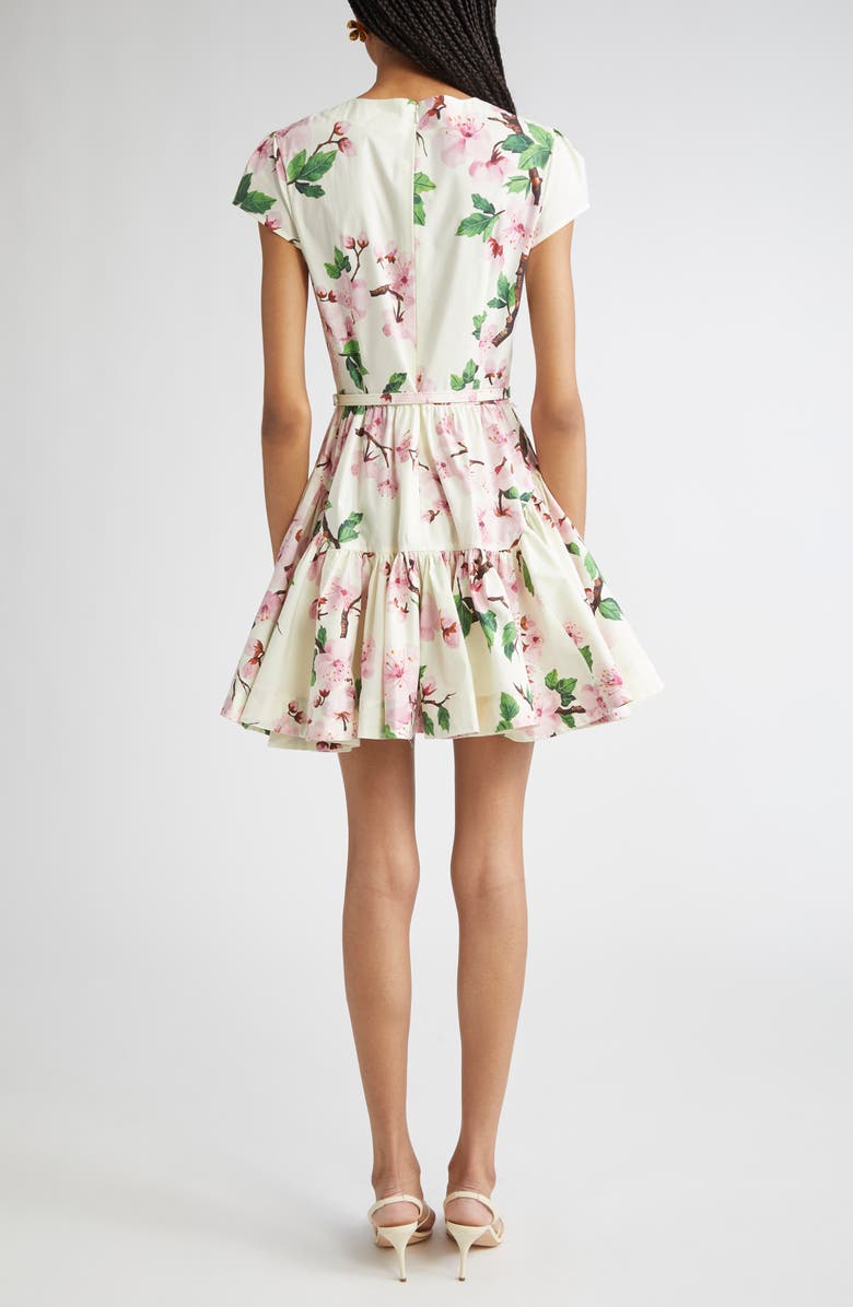 Oscar de la Renta Cherry Blossom Belted Poplin Minidress, Alternate, color, Pink/ Ecru