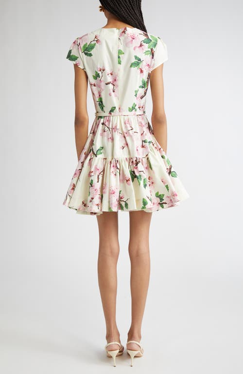 Oscar De La Renta Cherry Blossom Belted Poplin Minidress