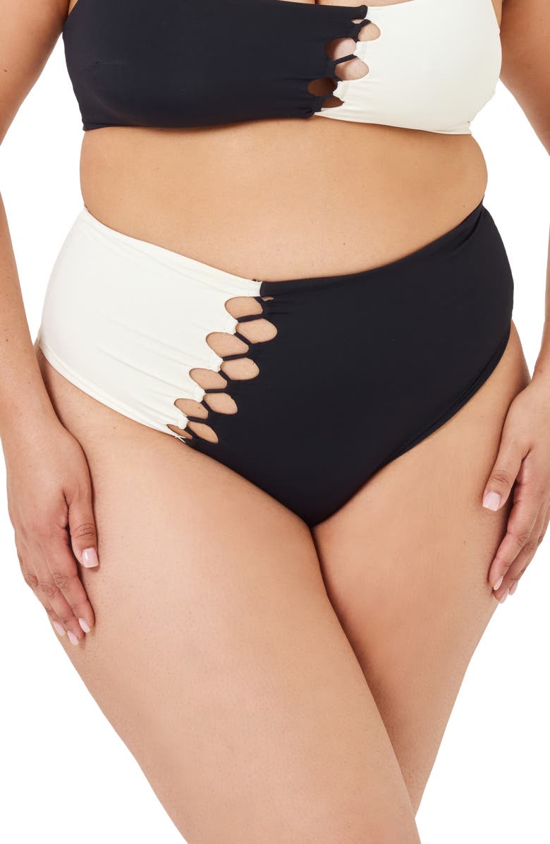 LSPACE Solstice High Waist Bikini Bottoms, Alternate, color, Black/ Cream