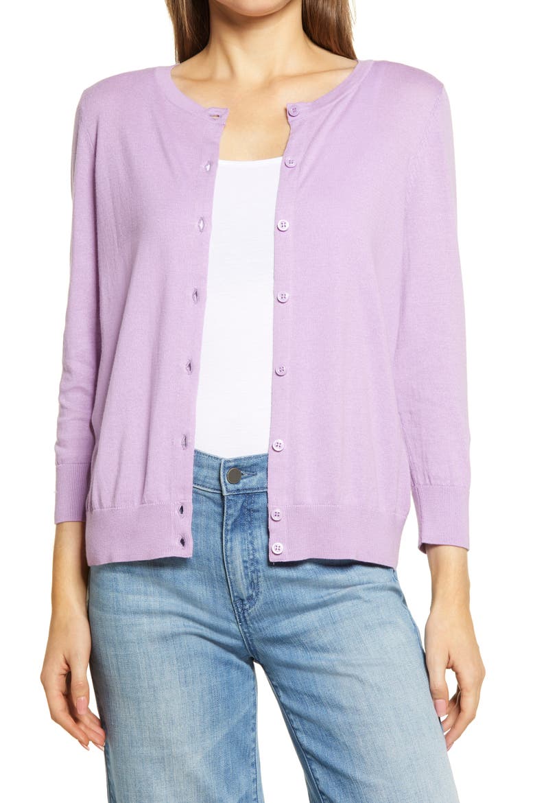 Crewneck Cardigan, Main, color, PURPLE SPECTRE