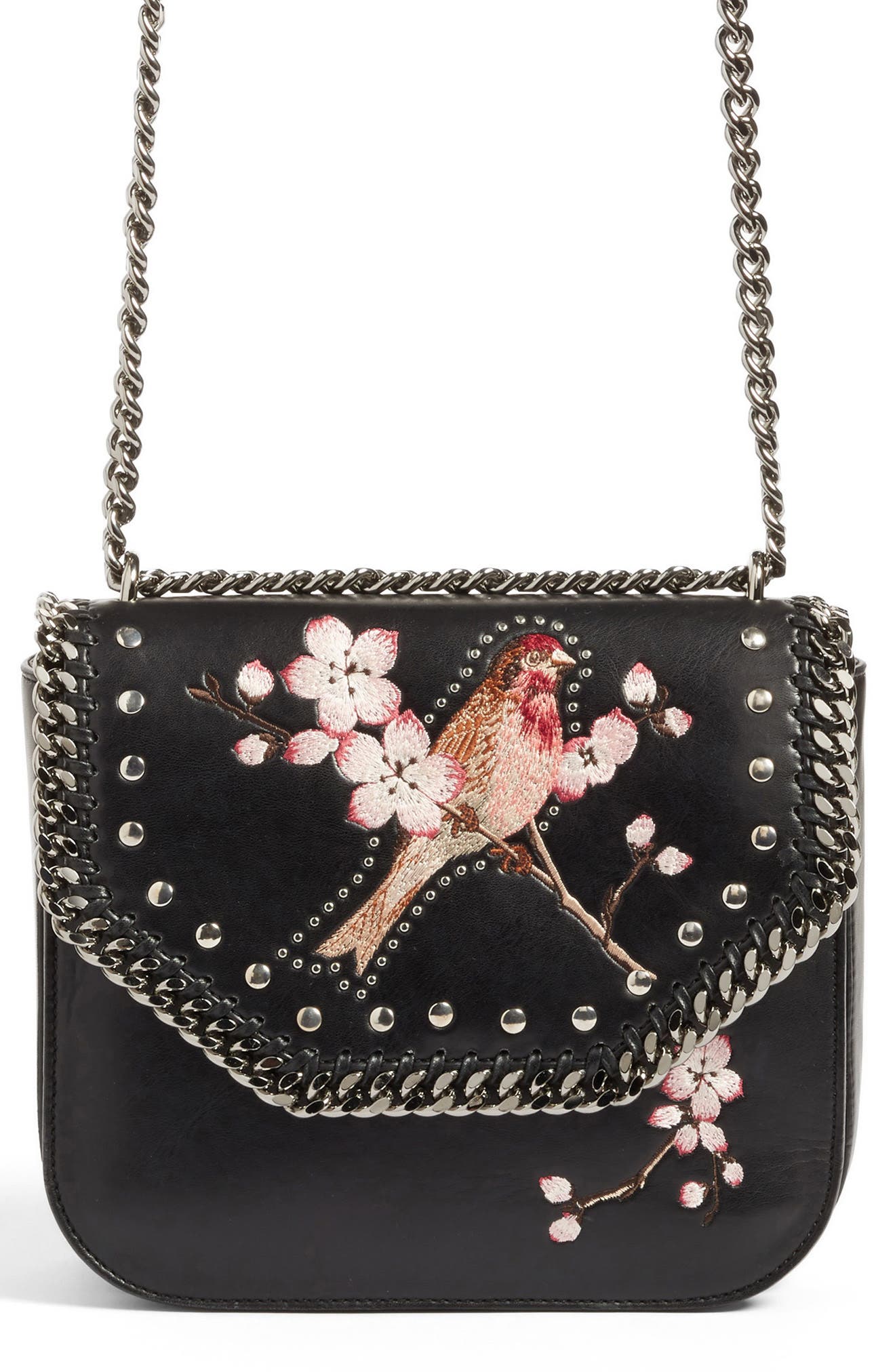 Stella McCartney Black Falabella Box Bird Shoulder Bag, Alternate, color, 