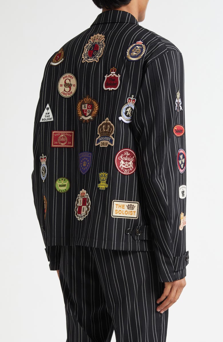 TAKAHIROMIYASHITA TheSoloist. Brit Crown Emblems Patch Embroidered Zip Jacket, Alternate, color, Black X White Blazer Stripe