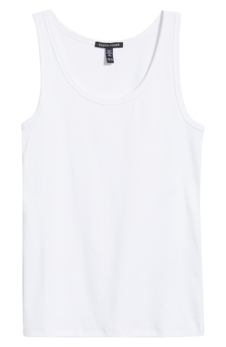 Eileen Fisher Scoop Neck Stretch Organic Cotton Tank, Alternate, color, White