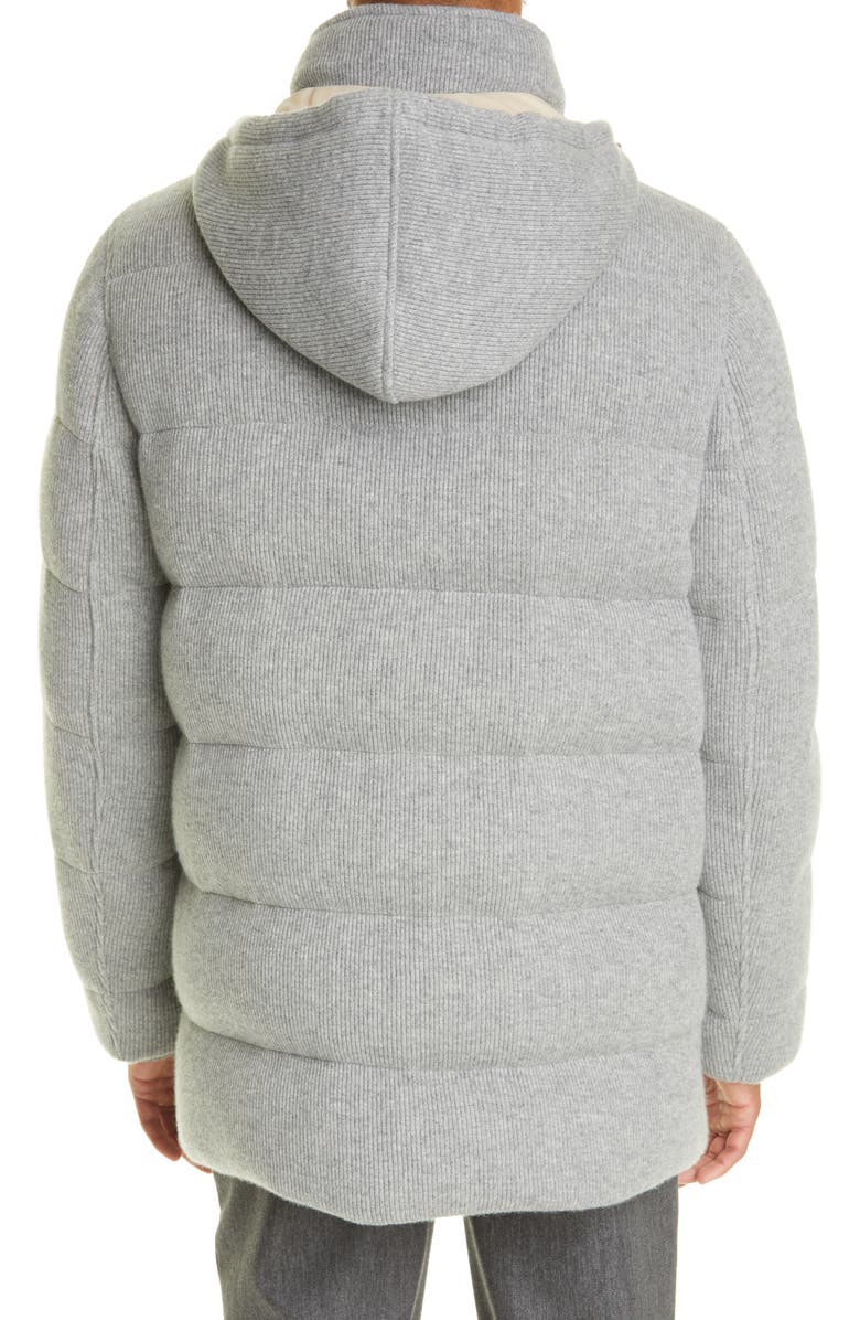 Brunello Cucinelli Rib Cashmere Down Hooded Parka, Alternate, color, 