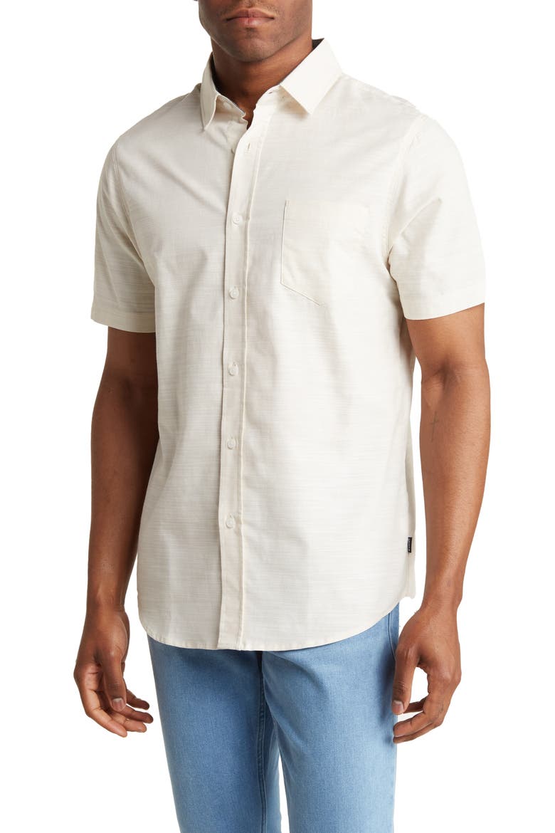 Lennox Short Sleeve Button-Up Shirt, Main, color, SAND