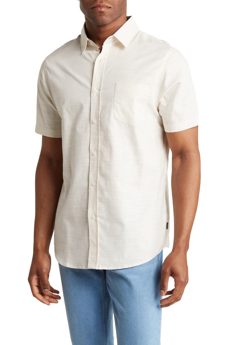 Union Lennox Short Sleeve Button-Up Shirt, Main, color, Sand