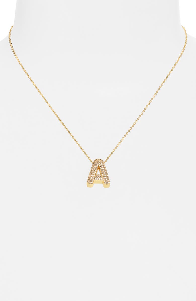 Leith Pavé Cubic Zirconia Initial Pendant Necklace, Alternate, color, A- Clear- Gold