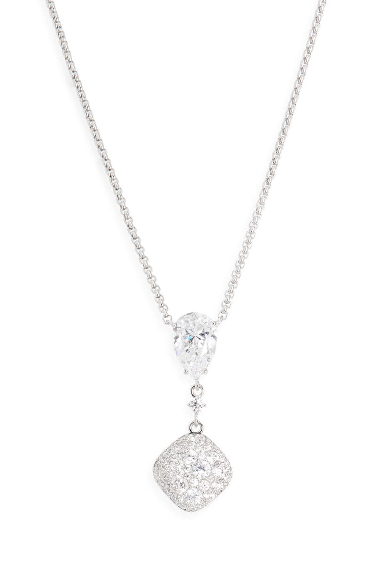 Crushed Pavé Cushion Pendant Necklace, Main, color, RHODIUM
