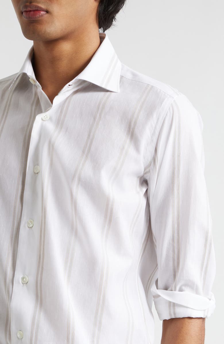 Eleventy Double Stripe Cotton & Linen Button-Up Shirt, Alternate, color, 