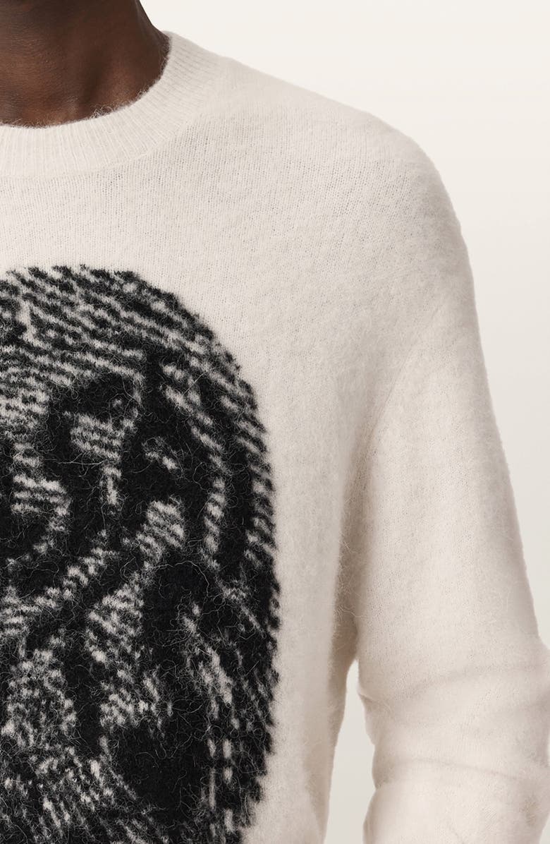 AllSaints Ridges Logo Sweater, Alternate, color, Ecru White/ Black