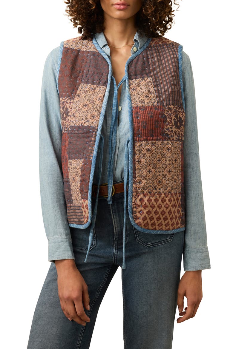 Indigo Quilted Patchwork Vest, Main, color, INDRA PATCHWORK