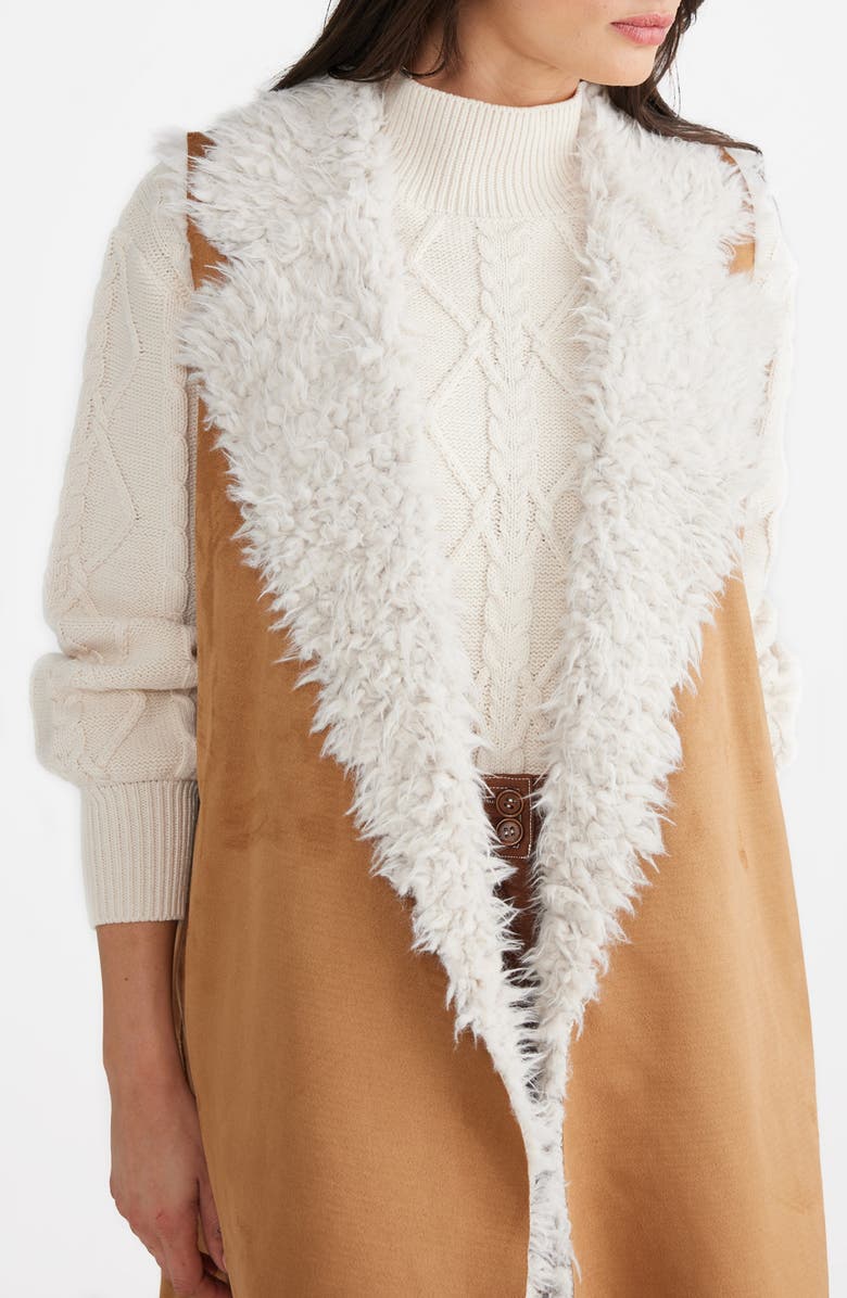 Talisman the Label Wanderer Faux Suede Vest with Faux Fur Lining, Alternate, color, Tan