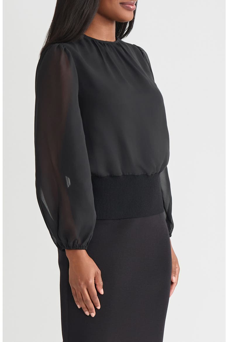 Sheer Chiffon Sleeve Mixed Media Top, Alternate, color, BLACK