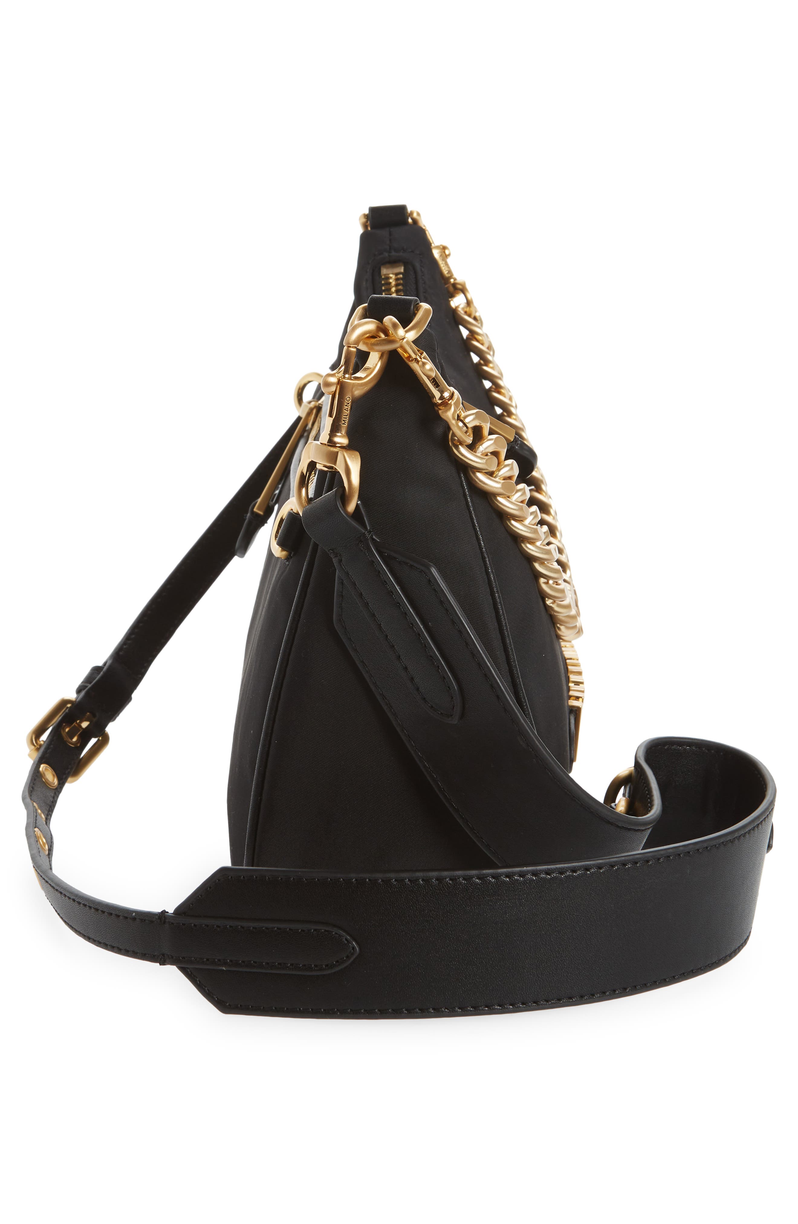 Moschino Logo Lettering Nylon Hobo Bag, Alternate, color, 