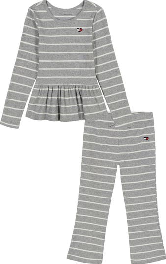 Kids' Rib Knit Peplum Top & Flared Leggings Set