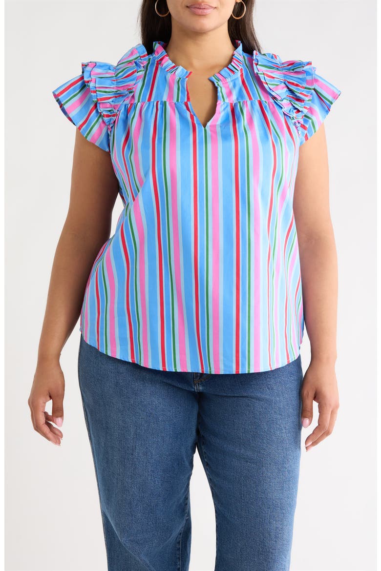 Jaimie Stripes Ruffle Top, Main, color, PINK-BLUE-GREEN