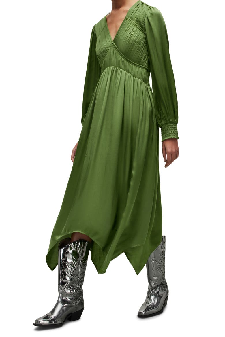 Estelle Long Sleeve Asymmetric Hem Dress, Alternate, color, CACTUS GREEN