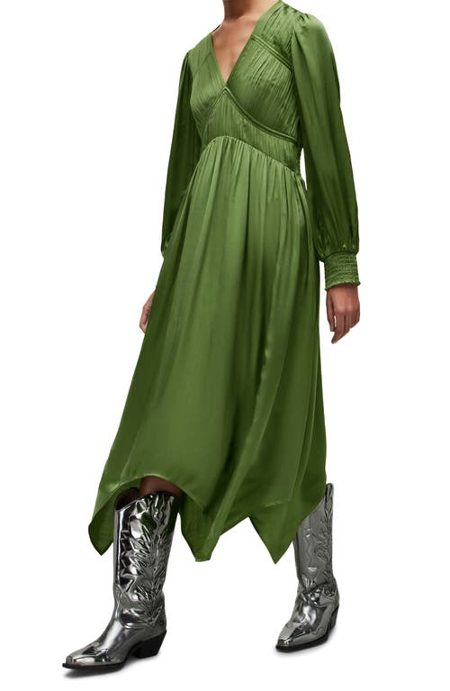 Allsaints Estelle Long Sleeve Asymmetric Hem Dress In Cactus Green