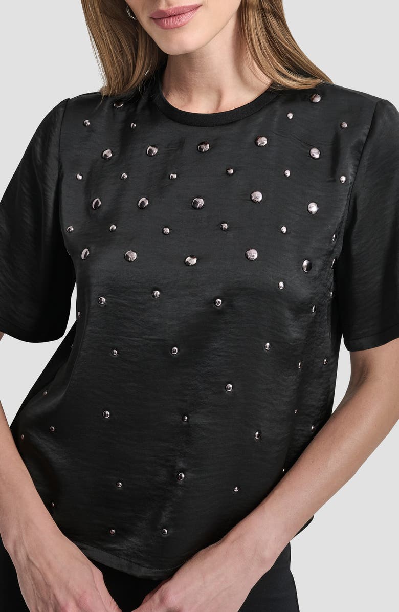 DKNY Studded Boxy Top, Alternate, color, Black