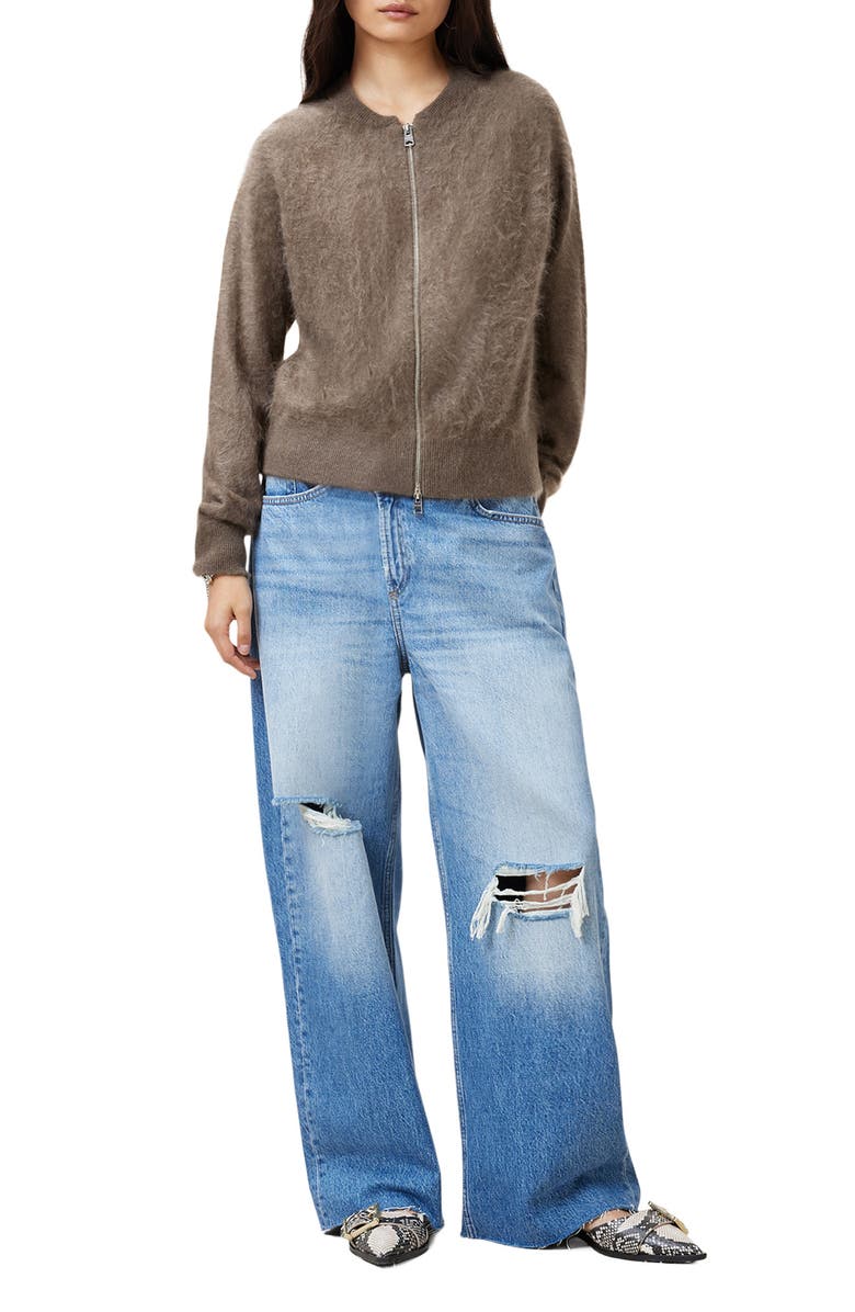 AllSaints Rebel Zip Cashmere Cardigan, Alternate, color, 