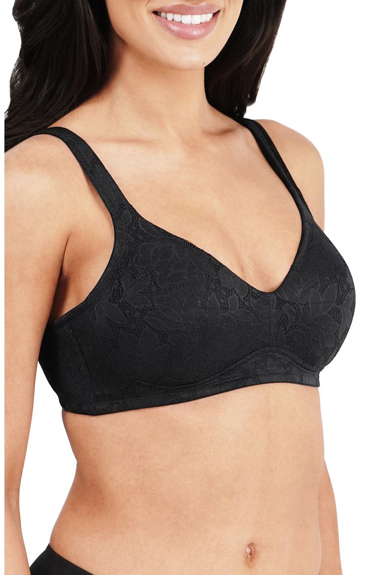 Jolie Jacquard Lace Wireless Bra, Alternate, color, BLACK