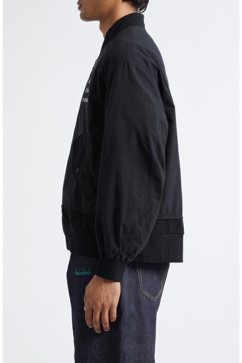 Graphic Cotton Bomber Jacket, Alternate, color, BLACK