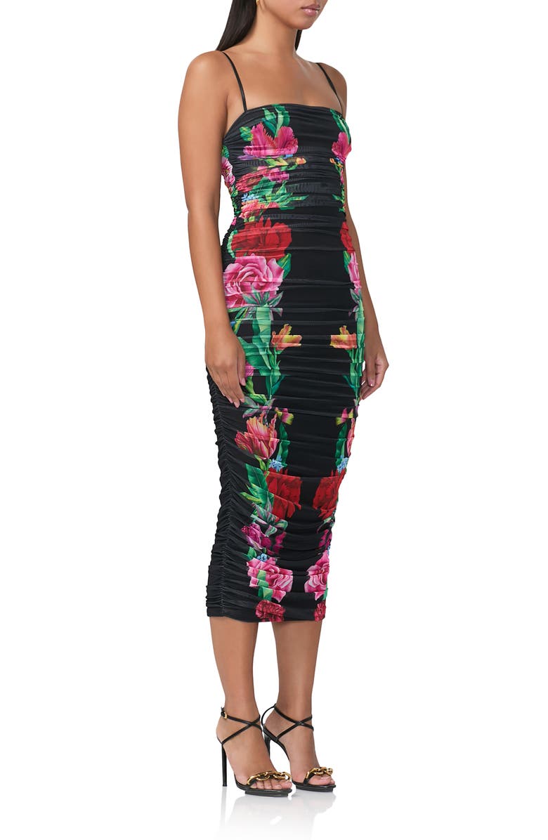 AFRM Hazel Print Ruched Mesh Midi Dress, Alternate, color,