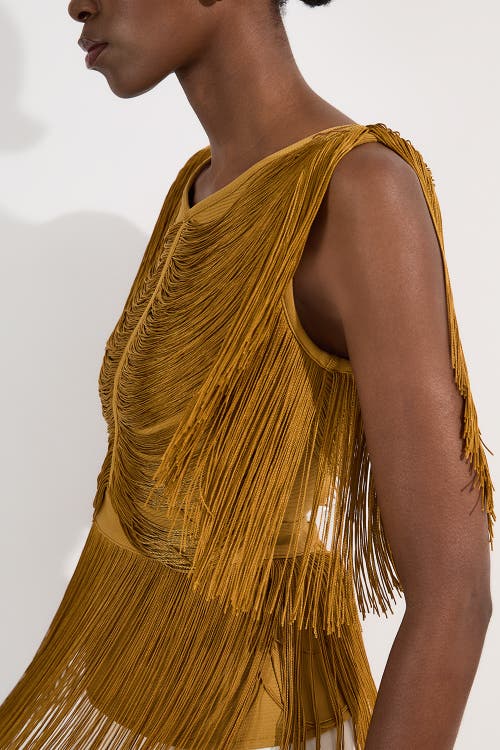 Karen Millen Draped Fringe Knitted Top In Gold
