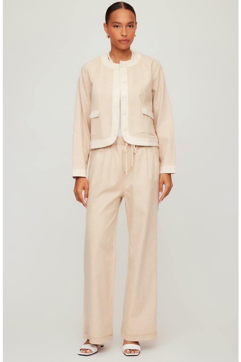 Myra Stripe Contrast Trim Crop Jacket, Alternate, color, KHAKI/ CREAM