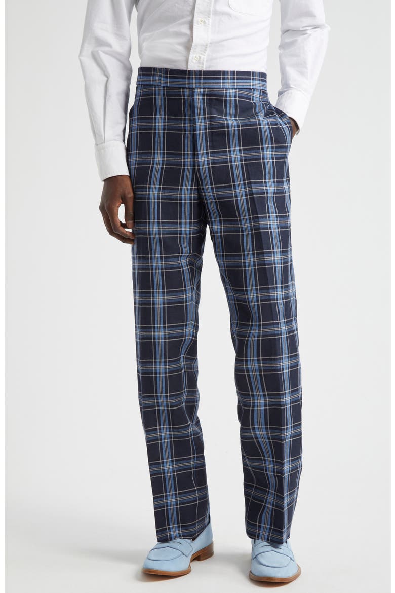 Low Rise Drop Crotch Backstrap Virgin Wool & Linen Pants, Main, color, DARK NAVY