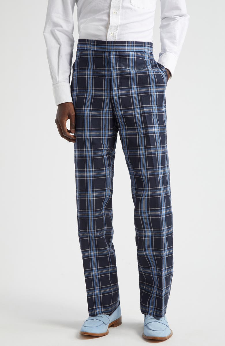 Thom Browne Low Rise Drop Crotch Backstrap Virgin Wool & Linen Pants, Main, color, 