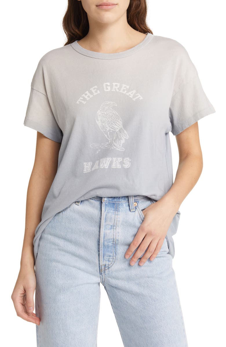 THE GREAT. Hawks Boxy Graphic Cotton Tee, Main, color, Double Washed Pastel Blue