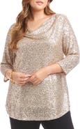 Karen Kane Sequin Drape Neck Top