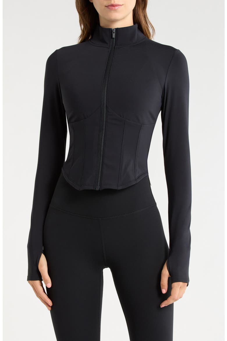 Sculpt Corset Seamed Crop Zip-Up Jacket, Main, color, BLACK