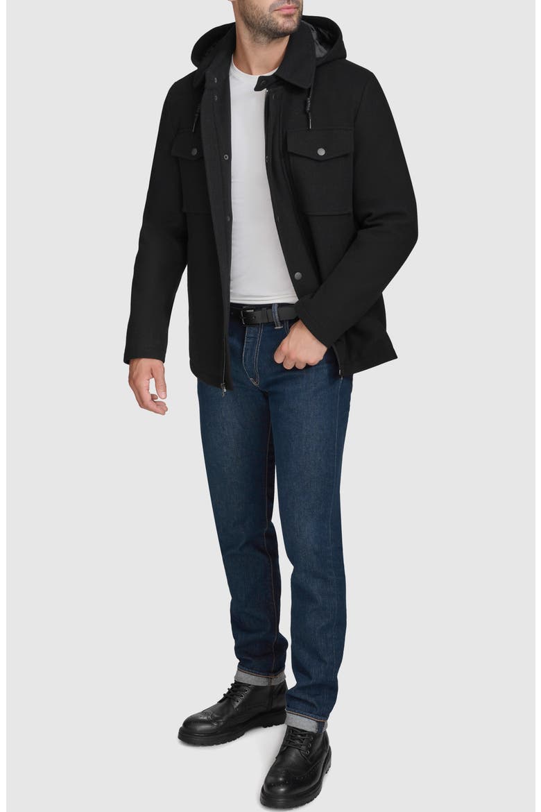 Wool Blend Hooded Field Jacket, Alternate, color, BLACK