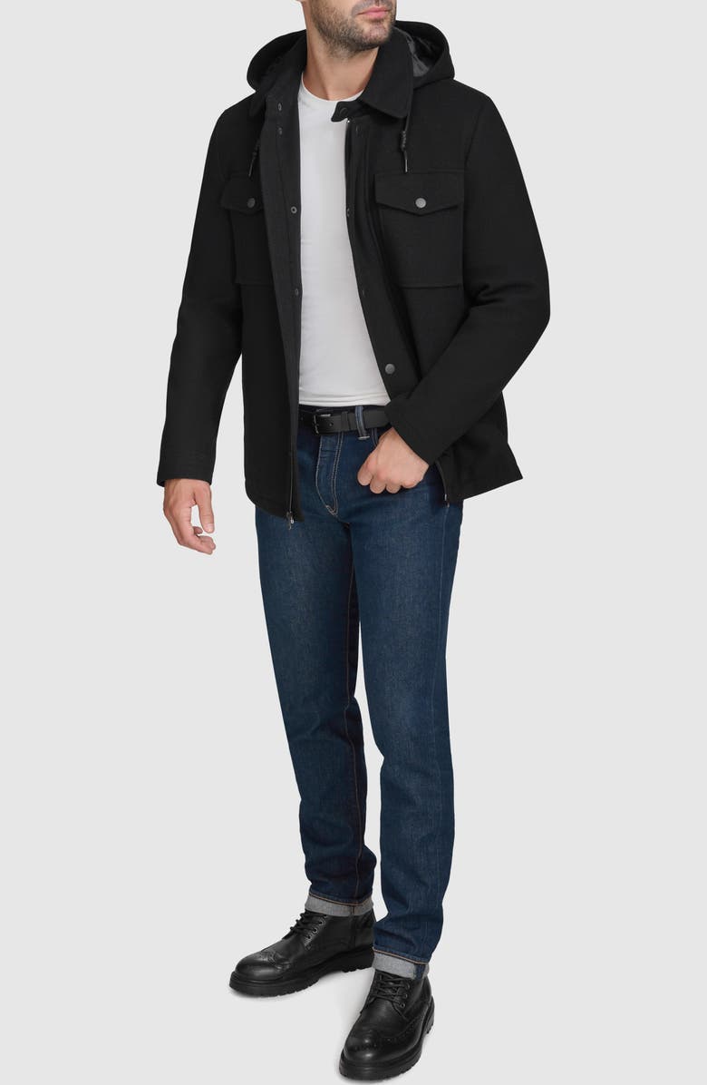 Cole Haan Signature Wool Blend Hooded Field Jacket, Alternate, color, Black